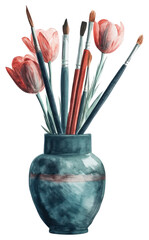 Poster - PNG  Vase watercolor brush paintbrush craft.