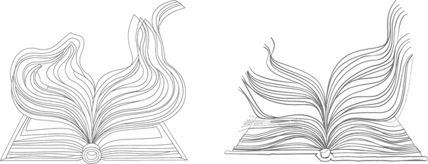 Fototapete - Ink drawing of an open book in continuous one-line form. Study and knowledge library concept. Illustration of a modern design.