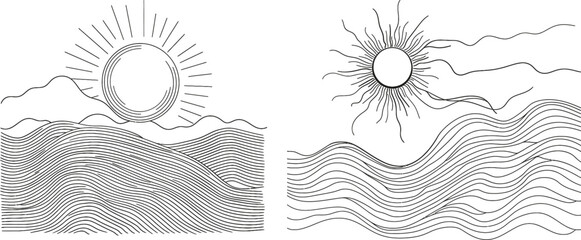 Fototapete - Continually drawn sun lines. Isolated white modern illustration.