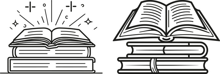 Poster - Doodle modern illustration of stack books and notebook. School library symbol in simple linear style. Reading and writing concept in editable stroke.