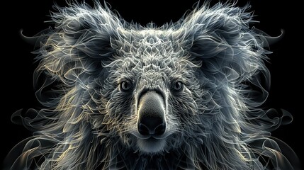 Wall Mural -   Close-up of a bear's face on black background with smoke emanating from its eyes