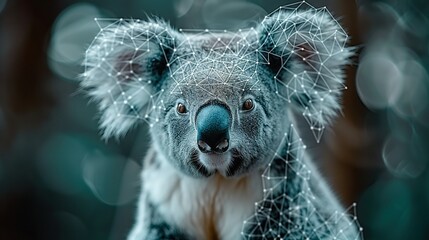 Wall Mural -    a koala's face with strings of lights on it, against a blurry background