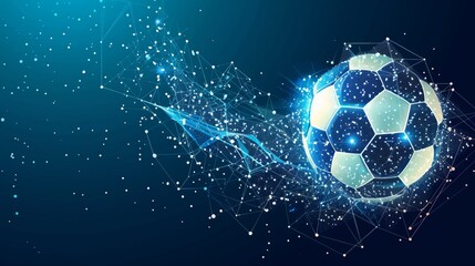 Wall Mural - a contemporary artwork featuring a soccer ball surrounded by an abstract network of lines and partic