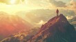 © Elkhan Babayev - A man stands atop a mountain, gazing at the breathtaking landscape. Mountain climbing adventure. Mountain tourism and travel concept.