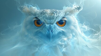 Wall Mural -   A close-up of an owl's face, with smoke emerging from its eyes