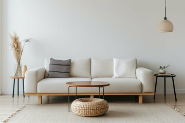 clean modern living room with a single piece of furniture