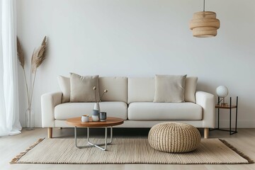 clean modern living room with a single piece of furniture