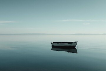 Wall Mural - lone boat on a calm empty lake with a clear sky