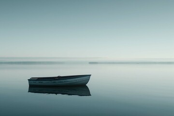 Wall Mural - lone boat on a calm empty lake with a clear sky