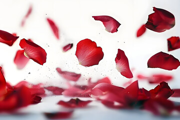 Wall Mural - watercolor red rose petals falling on white background