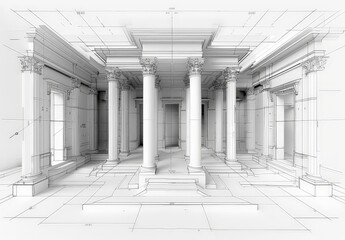 Aufkleber - Wireframe rendering of an ancient building in the classical style