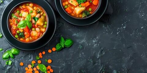 Wall Mural - Vegetable minestrone soup made with legumes a hearty and nutritious meal. Concept Healthy Recipes, Vegetarian Meals, Legume-Based Dishes, Hearty Soups, Nutritious Meals