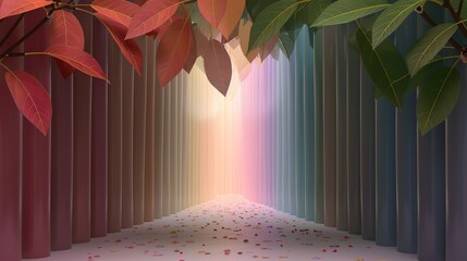 Poster - Abstract background of colorful nature scenes with vibrant floral patterns showcasing a rainbow forest where the foliage displays a breathtaking spectrum of colors creating a magical view