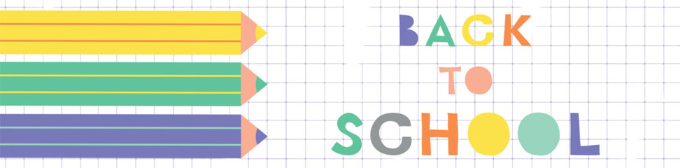 back to school header. a checkered notebook with pencils and a playful back to school inscription. c