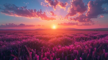 Wall Mural - purple glowing cloud in the middle of a field in the evening,stock photo