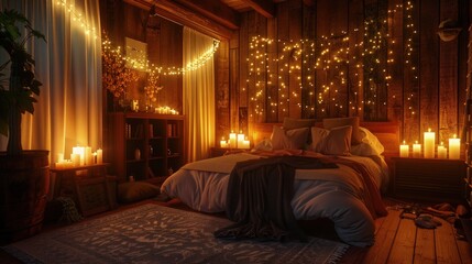 Wall Mural - a romantic romantic bedroom bedroom with candles and lights.