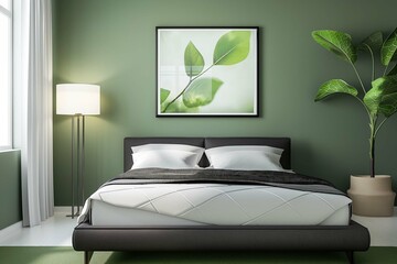 Wall Mural - modern minimalist bedroom with a single piece of art