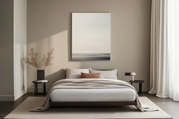 Wall Mural - modern minimalist bedroom with a single piece of art