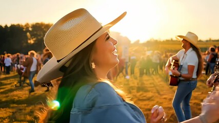 Wall Mural - Woman Dances During Sunset Country Music Concert