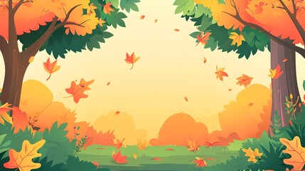 Wall Mural - Vibrant Autumn Foliage Forest Outdoor Park Background with Blank Empty Space for Mockup or Message