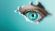 © MAY - A high-resolution image of a blue eye framed in a minimalistic design, featuring extensive copy space for text or other elements. Perfect for modern and clean visual concepts.