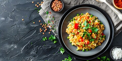 Canvas Print - Delicious and Nutritious Lentil and Rice Recipe with Flavorful Herbs and Spices. Concept Lentil and Rice Recipe, Nutritious Meal, Flavorful Herbs, Spices, Healthy Cooking