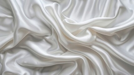 Wall Mural - Silky white satin fabric with copy space wavy folds Top view for elegant web banner