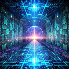 Wall Mural - abstract futuristic background with neon lights and planet earth 3d rendering futuristic cyberspace 