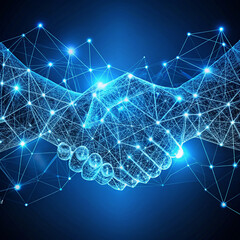 Wall Mural - abstract polygonal handshake on blue background. polygonal handshake. abstract background with hands