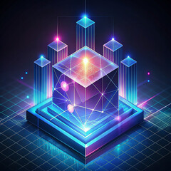 Wall Mural - abstract isometric background with cubes, lines and glowing lights. vector illustration abstract bac