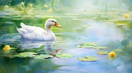 Poster - white duck swimming in the lake