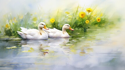 Wall Mural - ducks on the lake