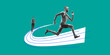 © master1305 - Two runners on stylized cyan and white tracks, emphasizing speed, agility, and the synchronized rhythm of athletic competition. Minimalistic design. Concept of sport, athletics, marathon, endurance