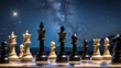 © mdaktaruzzaman - International chess day, chess pieces on a board in front of a starry night sky background