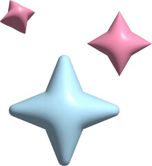 3D 4 point stars pink and blue pastel