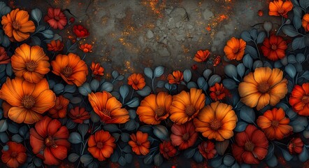 Vibrant Orange Flowers in Abstract Pattern