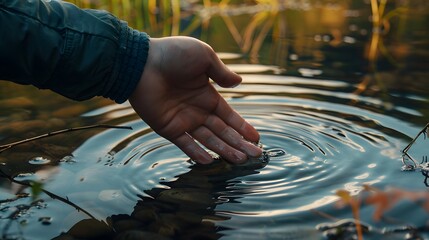 Canvas Print - Hand Reaching into Water with Ripples.