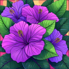 Wall Mural - Vibrant Purple Flowers in a Glass Painting