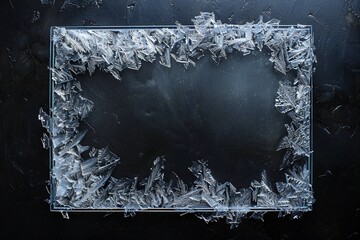 Wall Mural - Empty glass frame with cold effect and frost on black background Generative Ai