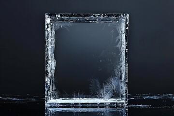 Wall Mural - Empty glass frame with cold effect and frost on black background Generative Ai