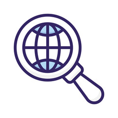 Sticker - Globe with magnifying glass, trendy icon of global search, international search