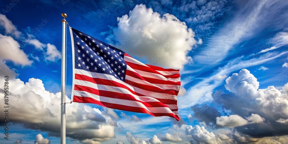 American Flag Waving Against a Blue Sky with White Clouds, flag, clouds ...