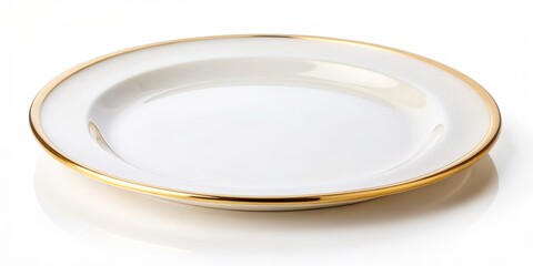 Elegant White Plate with Golden Rim, Empty, Porcelain, Serving, Tableware, dinnerware, dish, gold, white