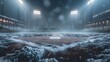 © Gia - A floodlit baseball field covered in snow during late evening snowfall, creating a mesmerizing and serene winter sport atmosphere, perfect for an evening game venue.