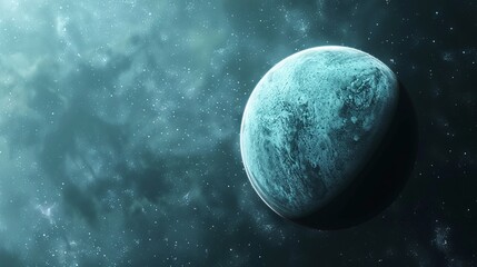 Wall Mural - this image showcases a stunning icy planet against a backdrop of stars and cosmic dust, highlighting