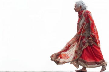 A old women walking on white background