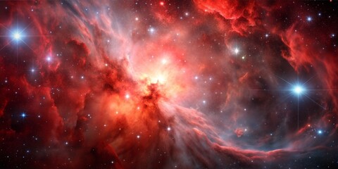 Wall Mural - red nebula with bright stars in space