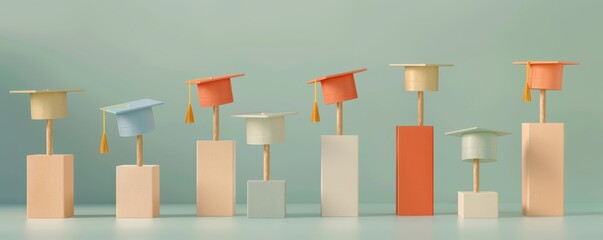 Wooden blocks forming a digital graduation ceremony scene