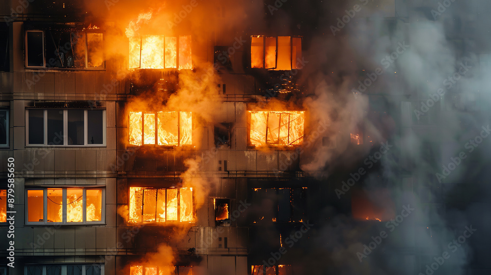 Smoke billows intensely from the windows of a building engulfed in ...