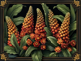 Wall Mural - Artistic Fruit Still Life, Exotic Flower Painting, Tropical Plant Illustration